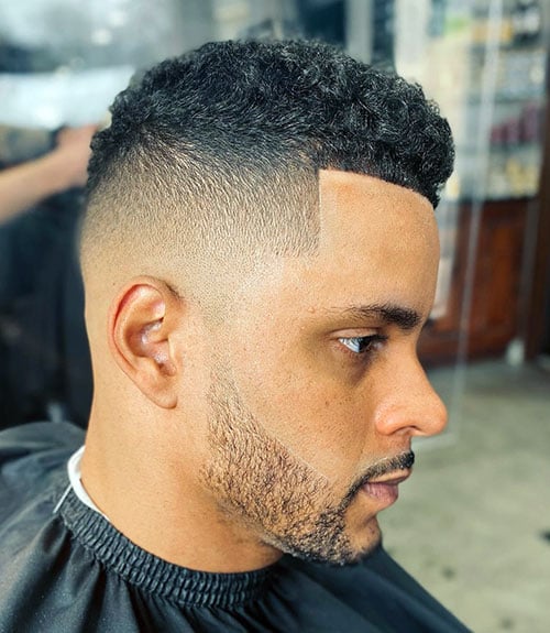 Short Afro Curls with Skin Fade and Line Up