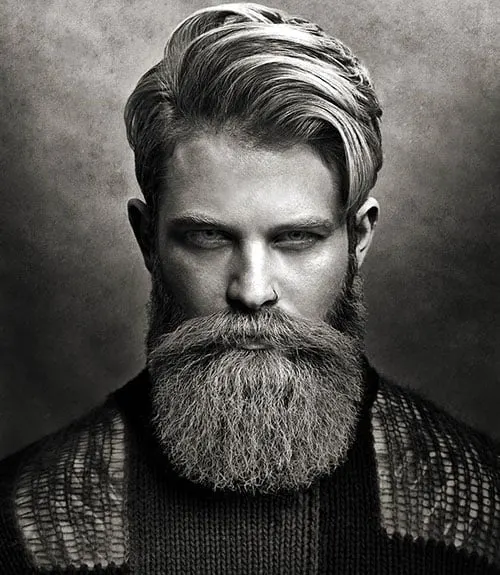 Side Swept Style with Full Beard