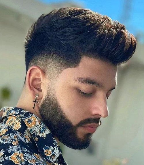 Low Taper Fade with Quiff and Full Beard