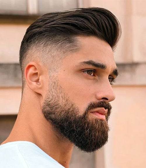 Brush Back with Undercut Fade and Medium Beard
