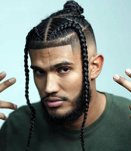 Braids with High Fade and Beard