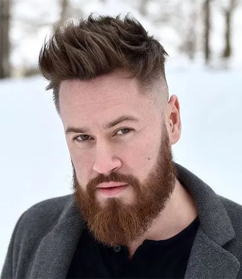 Short Textured Spikes with Mid Fade and Long Beard