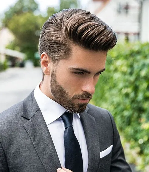 Modern Comb Over with Tapered Sides and Short Beard