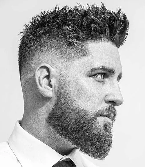 Messy Short Faux Hawk Fade with Medium Beard