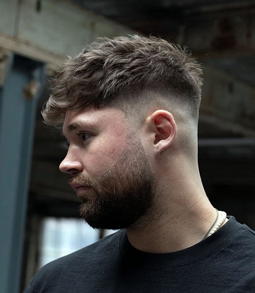 Brushed Forward Short Hair with Skin Fade and Perfect Beard