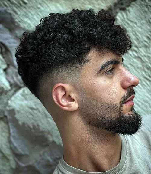 Thick Curls with Mid Fade and Beard