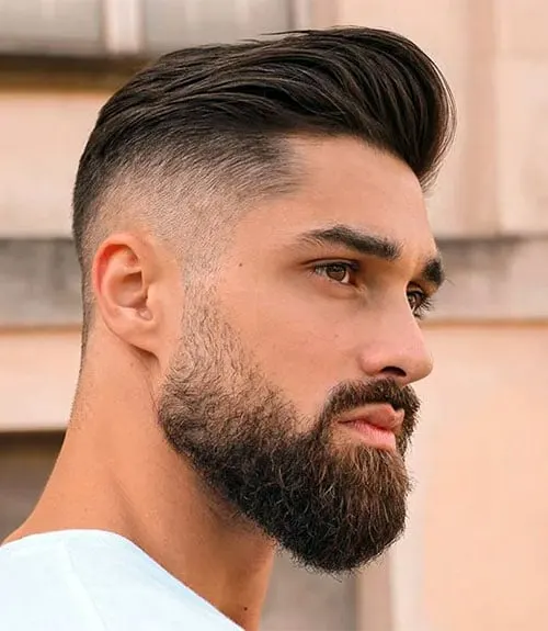 Brush Back with Undercut Fade and Medium Beard