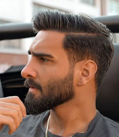 Short Comb Over with Taper and Short Beard