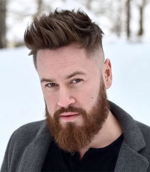 Short Textured Spikes with Mid Fade and Long Beard
