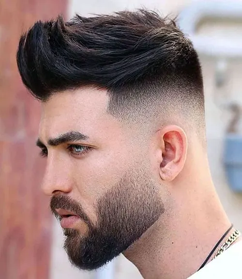 Textured Quiff Fade with Full Beard
