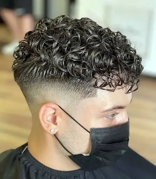 Short Permed Curls with Mid Fade