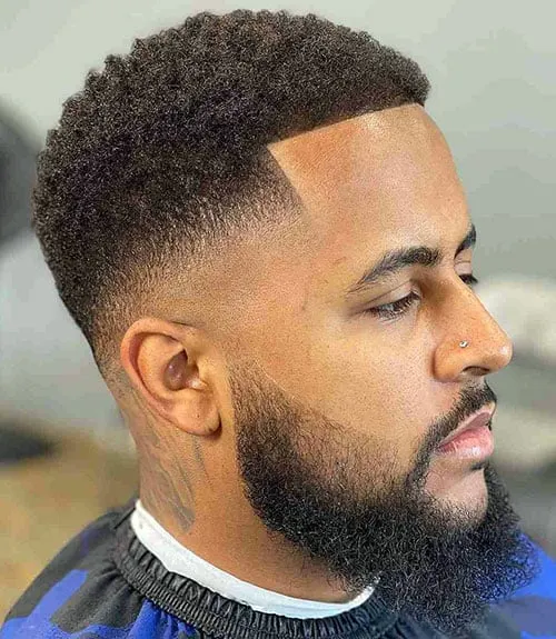 Tight Curls with Mid Drop Fade and Line Up