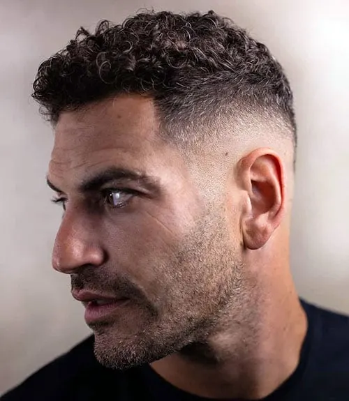 Textured Curly Crew Cut with Mid Fade