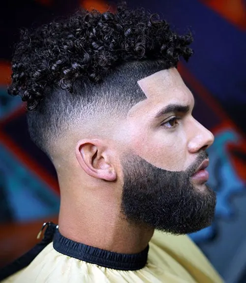 High Top Curls with Skin Fade and Beard