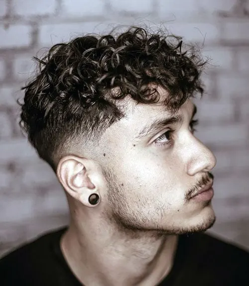 Short Messy Curly Fringe with Drop Fade
