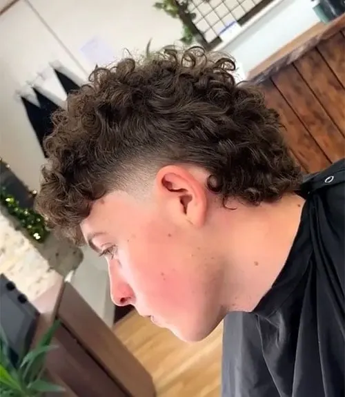 Curly Mullet with Temp Fade