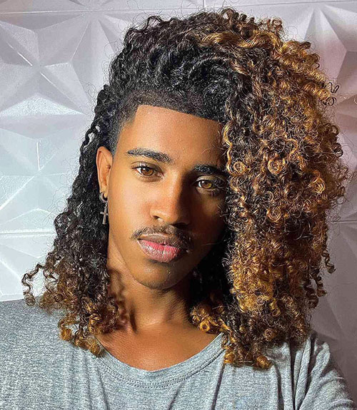 Long Kinky Curls Parted with Edge Up