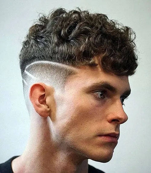 Short Curly Fade with Cool Design