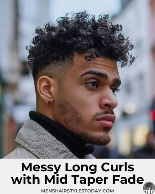 Messy Long Curls with Mid Taper Fade