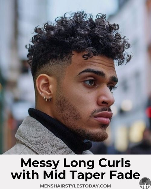 Messy Long Curls with Mid Taper Fade