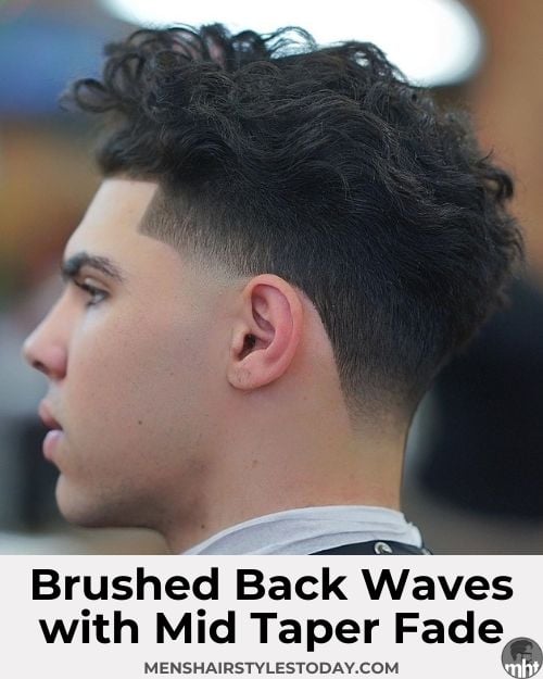 Brushed Back Waves with Mid Taper Fade and Line Up